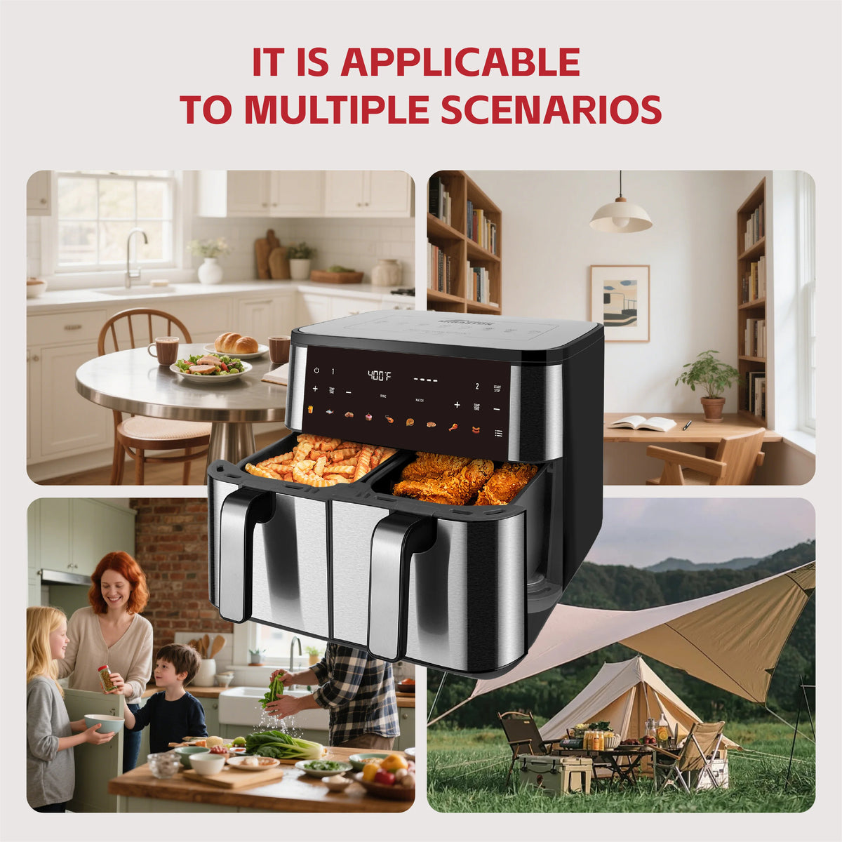 Dual Zone Air Fryer With Independent Baskets And Touchscreen