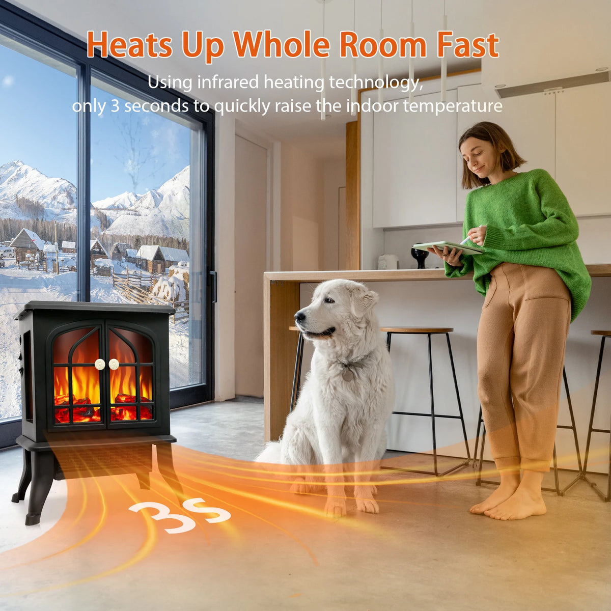 Electric Fireplace Heater 1500W Fireplace Air Heater Space Heater with 3D Realistic Flame Effect Overheating Protection for Home