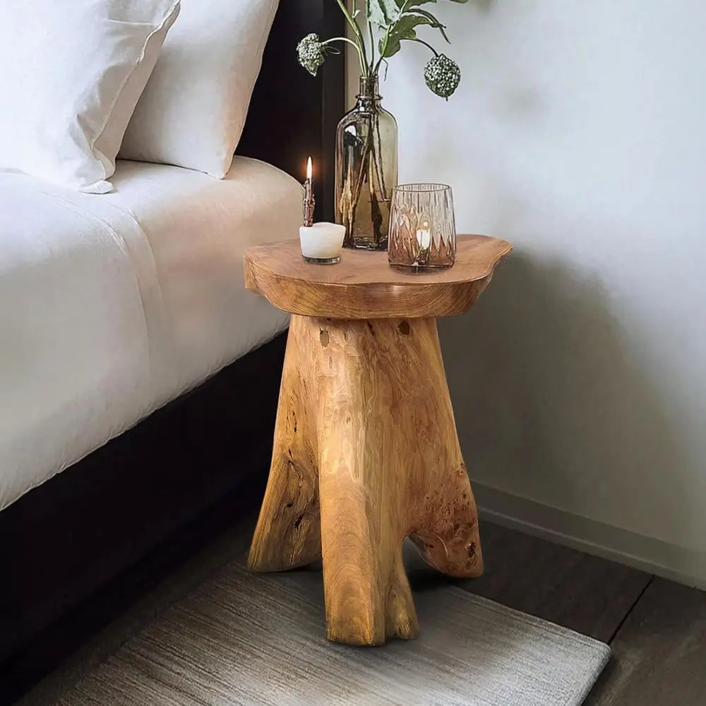 Live Edge Natural Wood Stump Side Table, 14x13x18H, Rustic Plant Stand, Accent Table for Home & Outdoor Decor