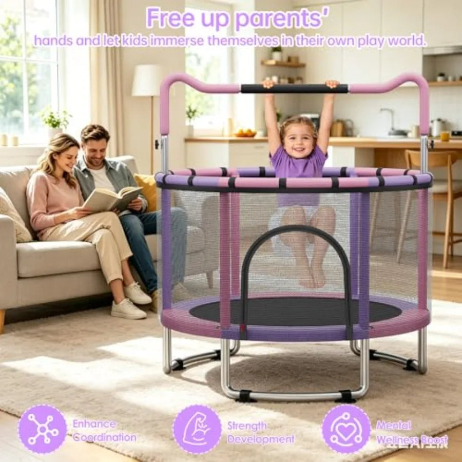 Indoor Outdoor Trampoline With Safety Enclosure Net And Basketball Hoop