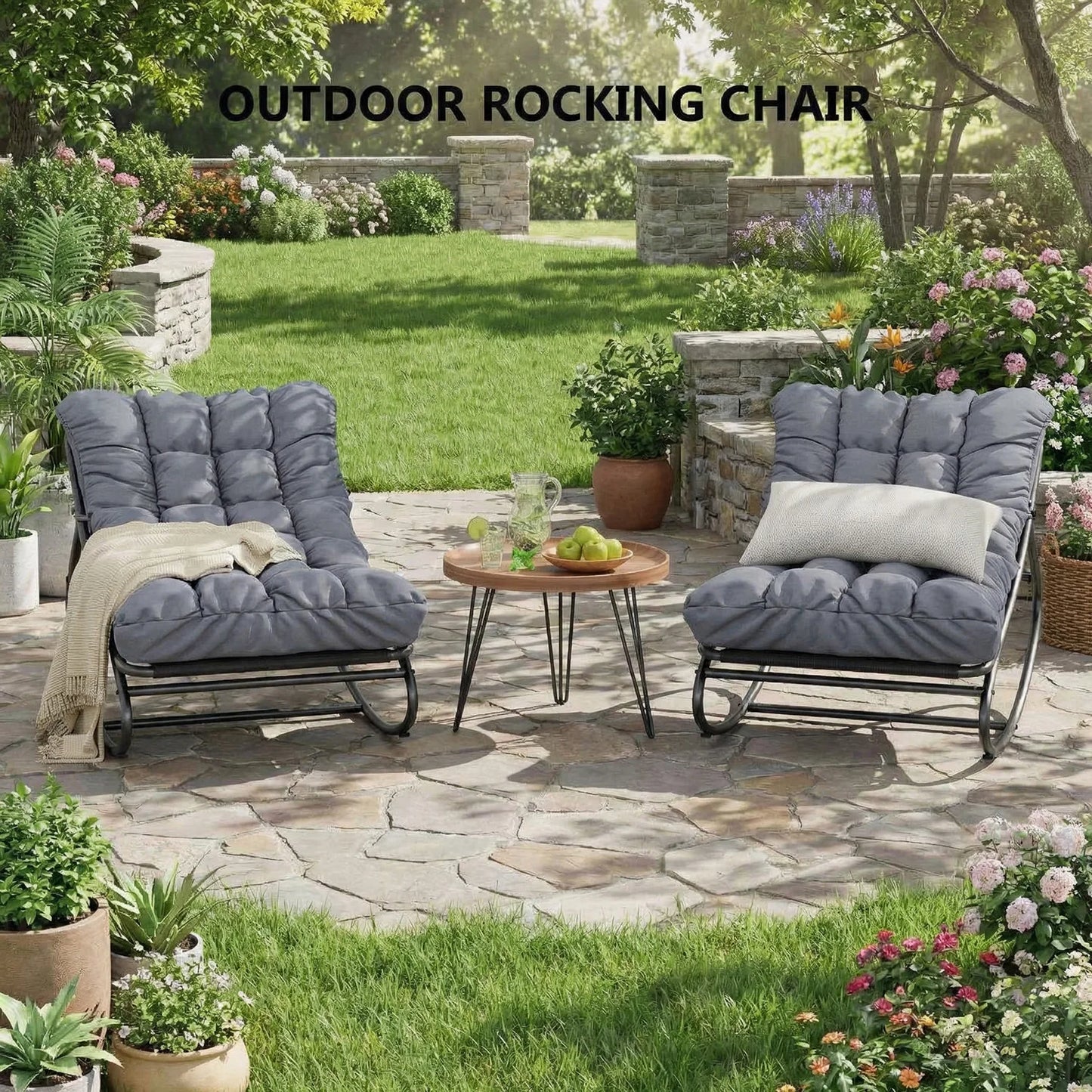 HiMiss Heavy Duty Outdoor Patio Rocking Chair With Thick Cushions