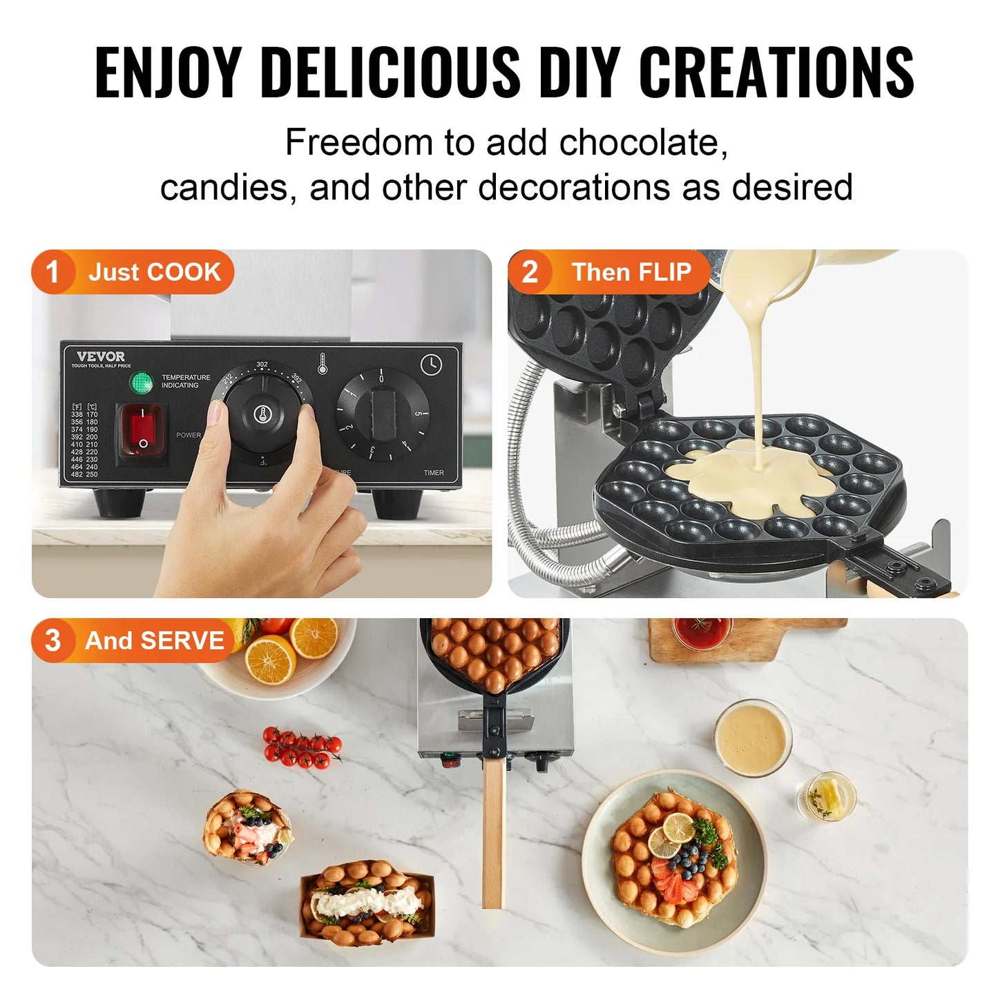 SucceBuy Bubble Waffle Maker 1400W Rotating Two Pans