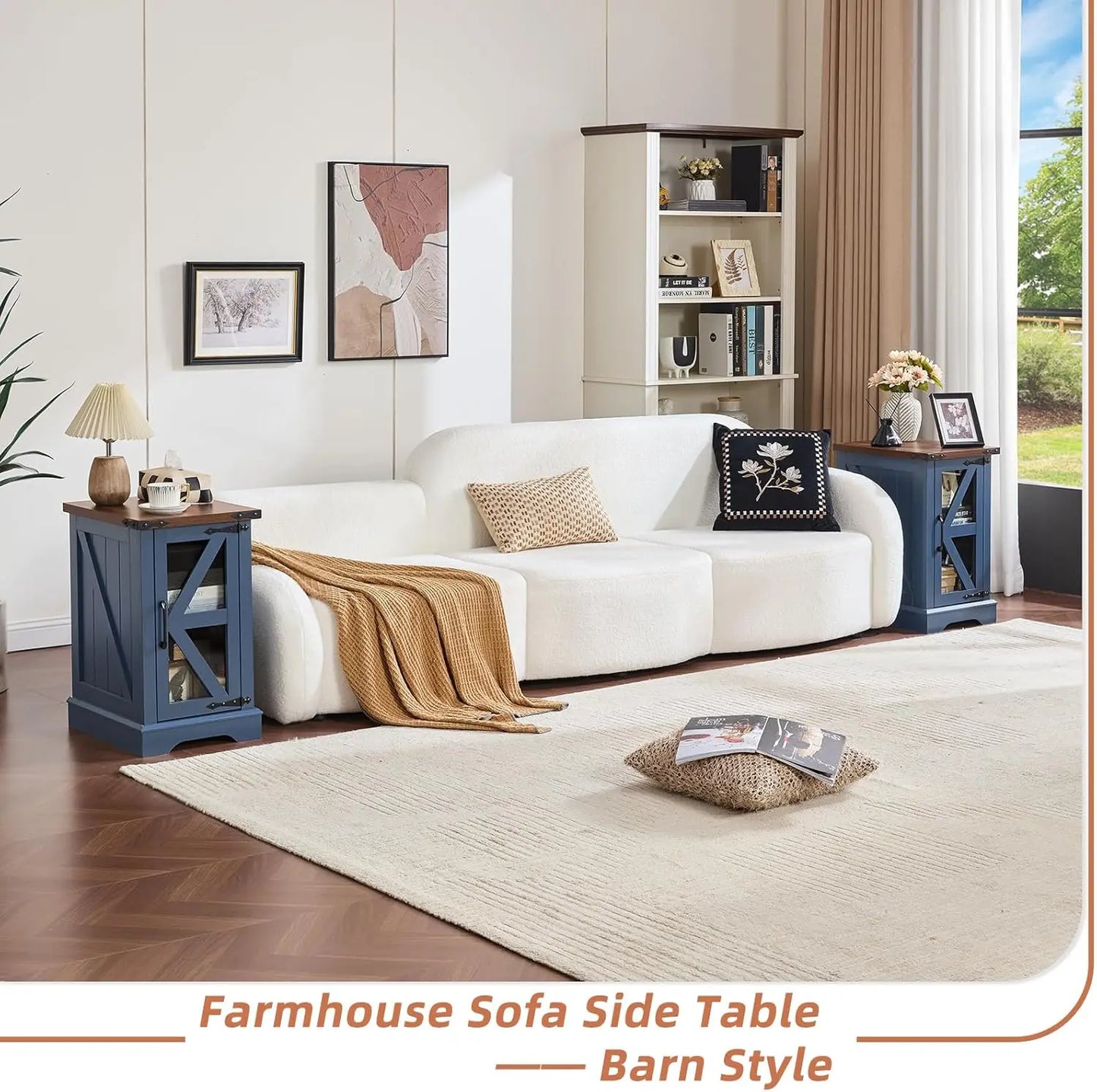 Farmhouse Wood Coffee Table Set With Glass Barn Door Furniture