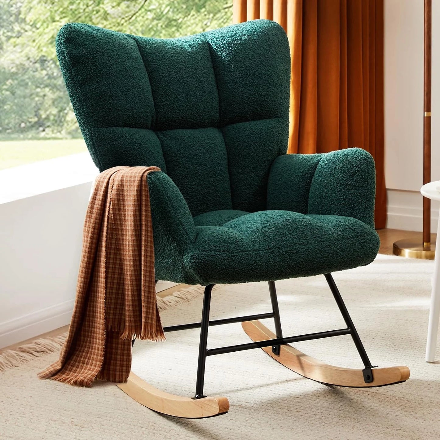 Studyset Modern Upholstered Nursery Rocking Chair With Side Pocket And Backrest