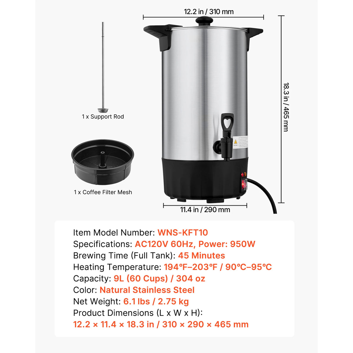SucceBuy Commercial Coffee Urn Hot Beverage Dispenser With Dripless Faucet