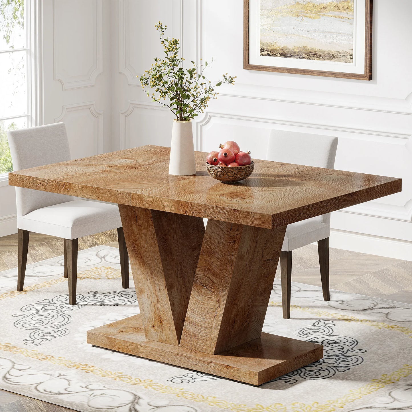 Tribesigns 47-Inch Dining Table for 4-6, White Kitchen Dinner Table with Heavy Duty Pedestal, Farmhouse Wooden Eating Table