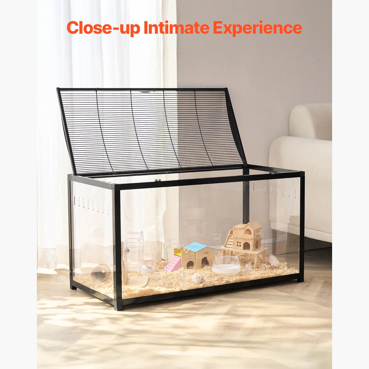 SucceBuy 37.8 x 18.5 x 21.7 inch Hamster Cage 360° Viewing Transparent Hamster Habitats with Front Door for Rats, Guinea Pigs