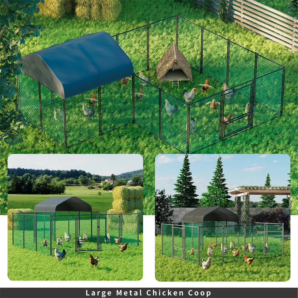 BORWART Walk In Chicken Coop Pen With Waterproof UV Cover Outdoor