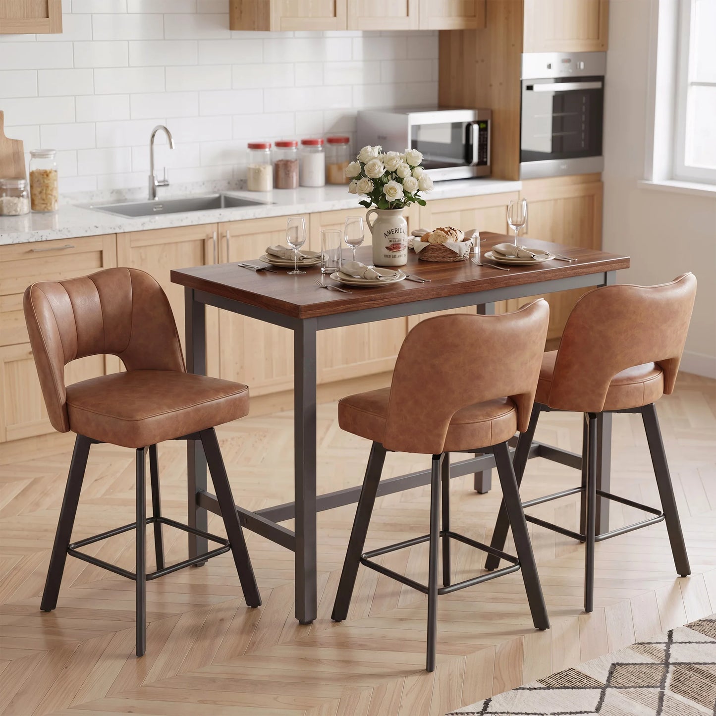 Counter Height Swivel Bar Stools With Adjustable Metal Frame