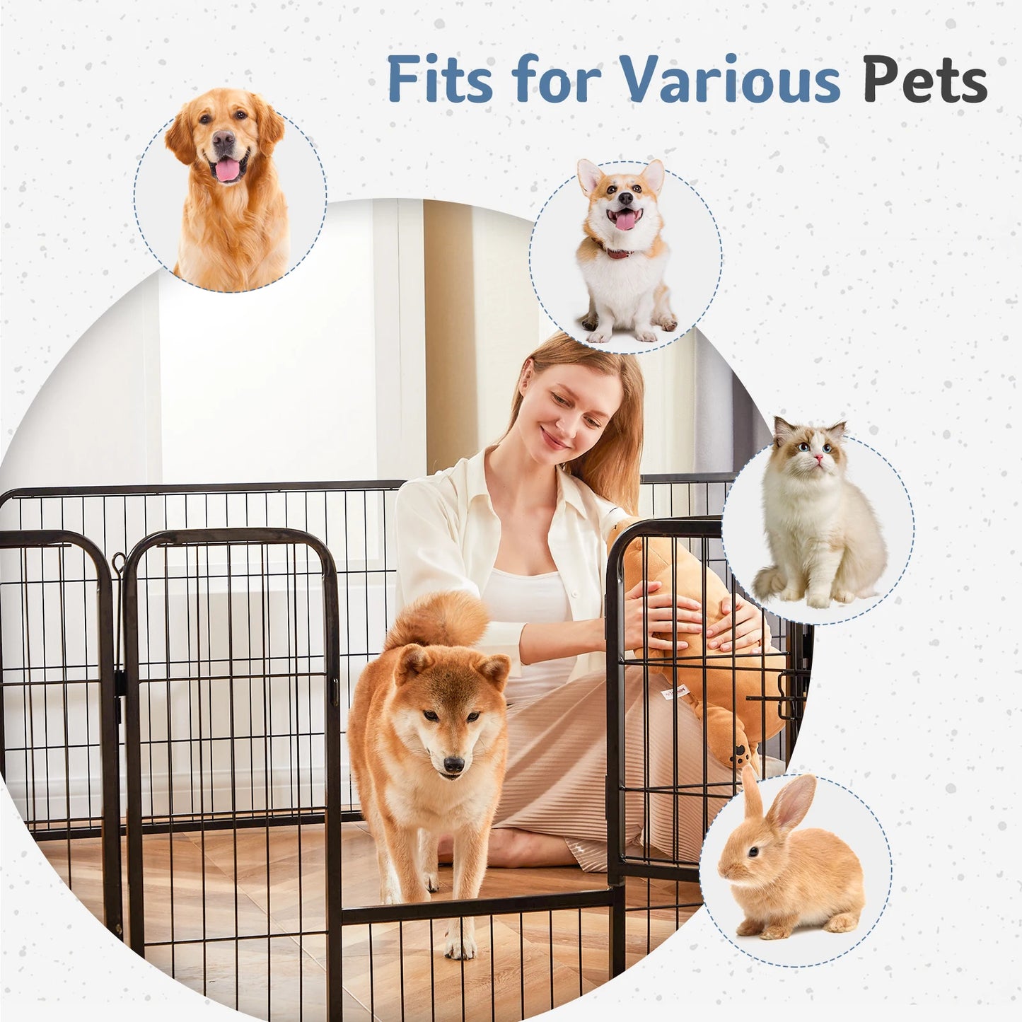 JHK Metal Eight Panel Foldable Dog Playpen Exercise Fence