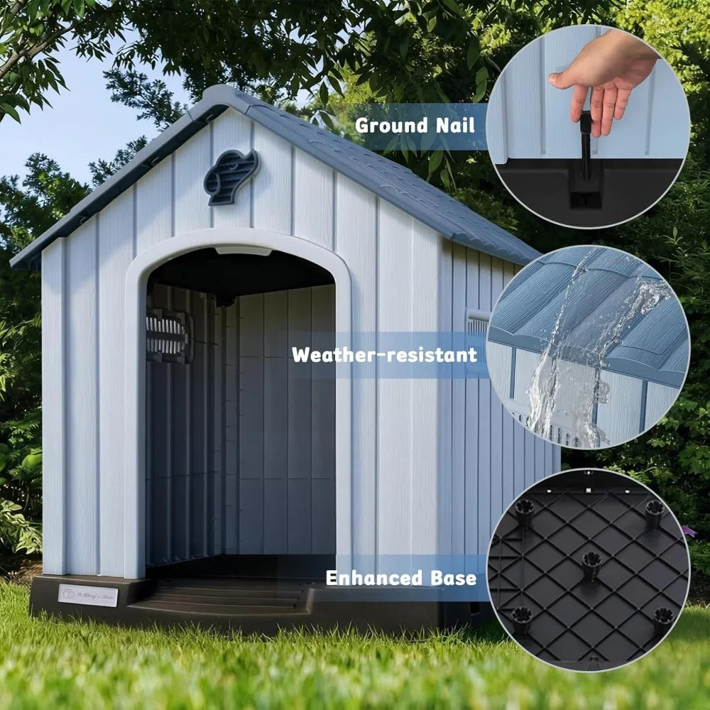PUKAMI Weatherproof Plastic Dog House With Ventilated Outdoor Shelter