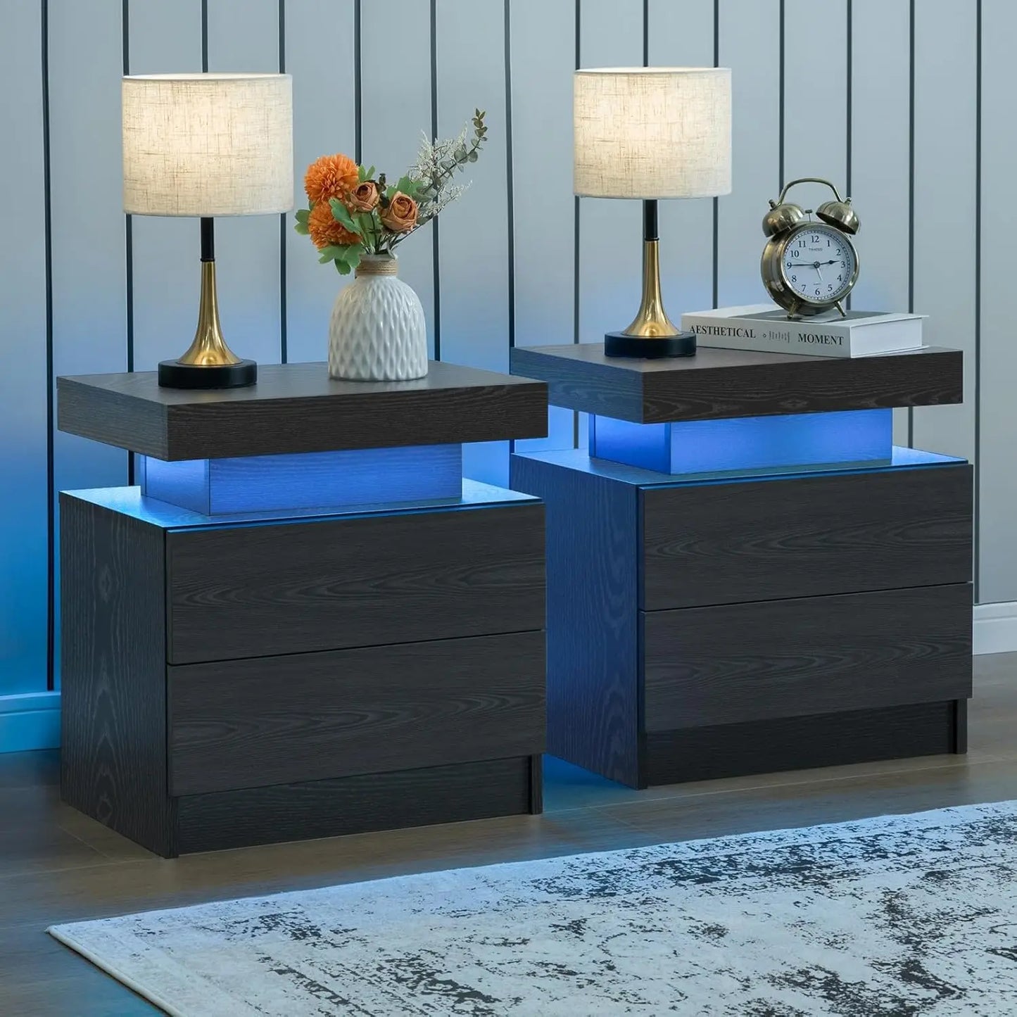 Cubehom Modern Minimalist Nightstand Set With LED Lights