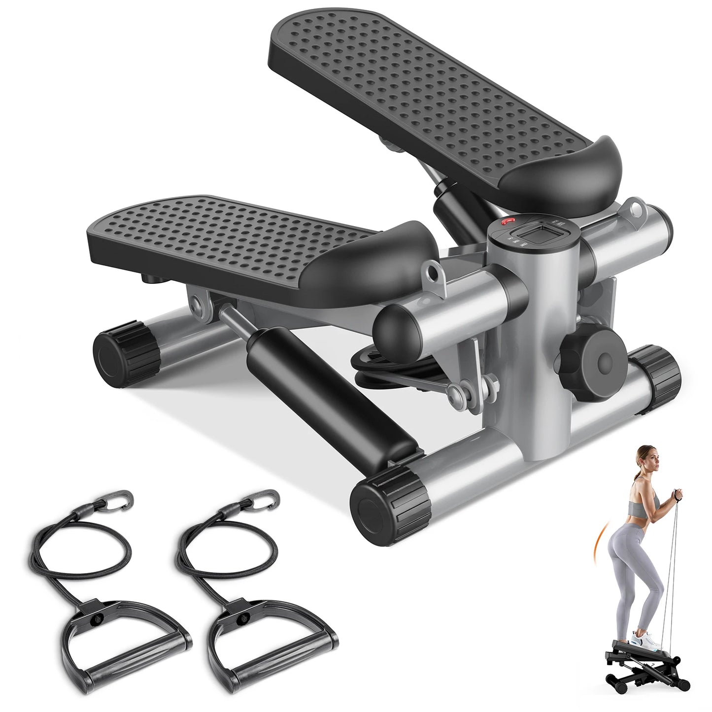 Mini Stepper With Resistance Bands Hydraulic LCD Monitor 300 Lbs