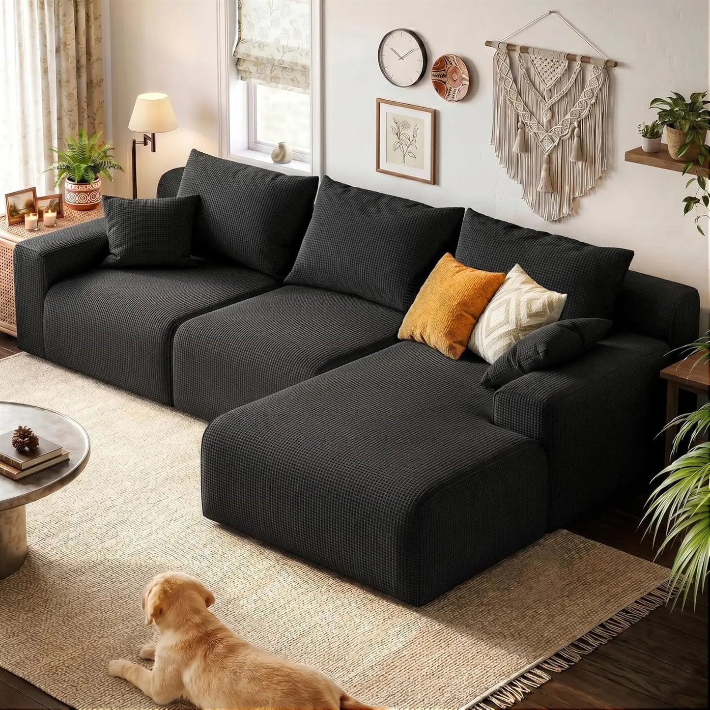 L-Shaped Modular Sectional Sofa With Oversized Cloud Chaise