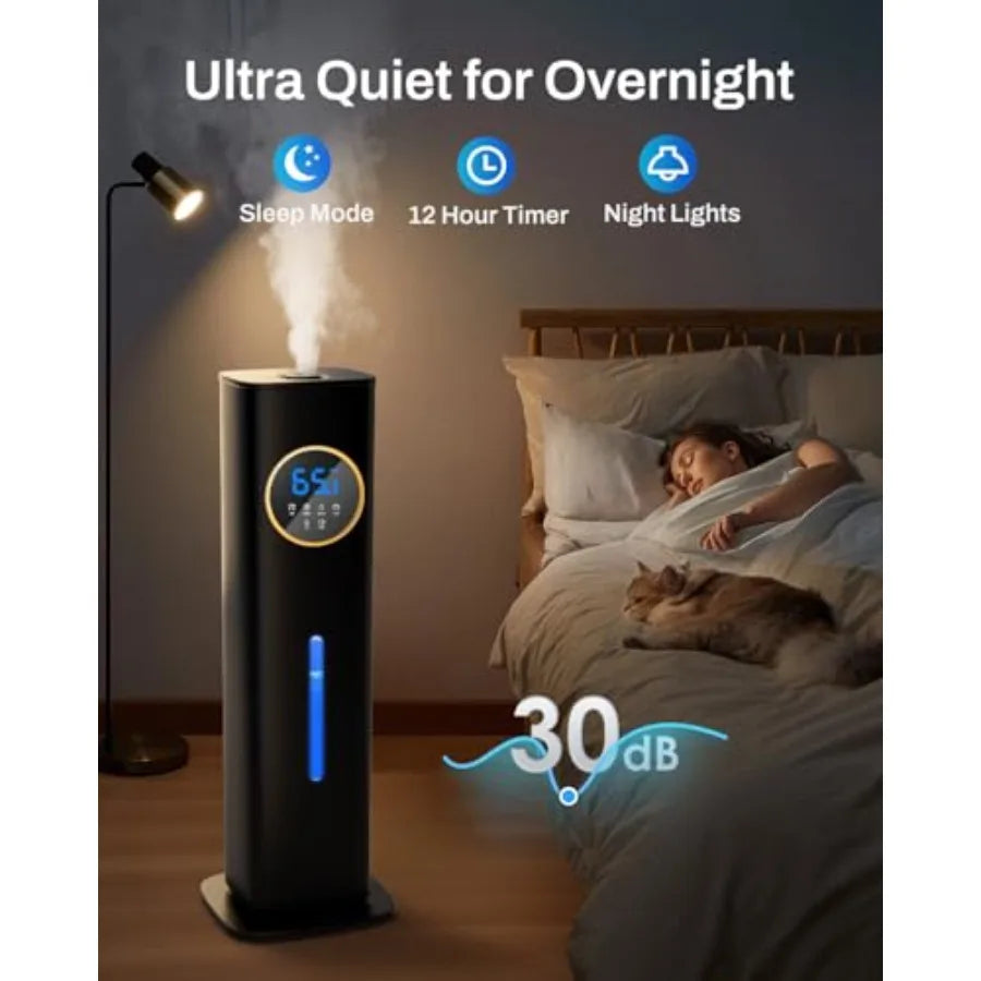 Large room bedroom humidifier with night light, 2.1Gal 8L top-fill cool mist humidifier for home, plants, baby, kids, adults; b