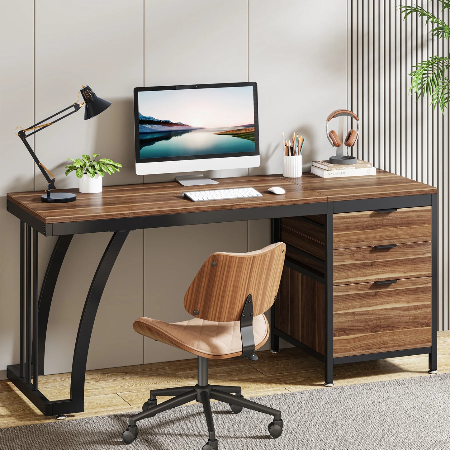 Tribesigns Computer Desk With Three Drawers Reversible Layout