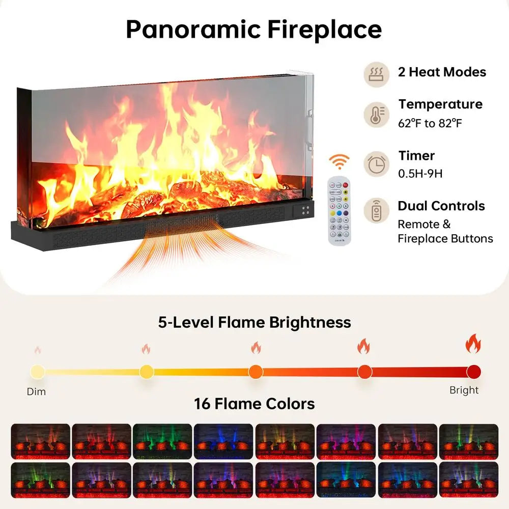 Fireplace TV Stand, 3 Sided Glass Modern Entertainment Center for TVs Up to 80, TV Console with Storage Cabinets, Media Console