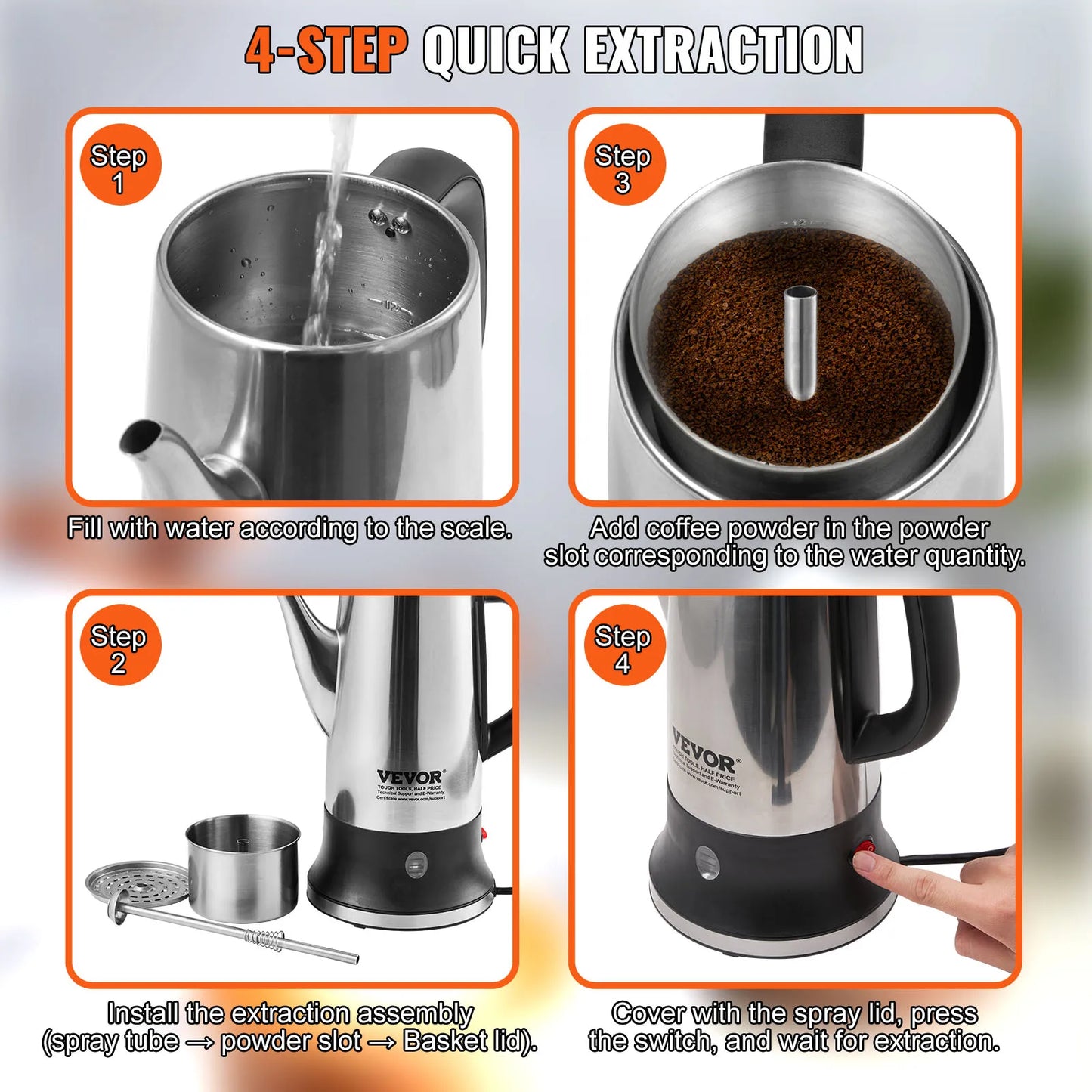 SucceBuy Electric Stainless Steel Coffee Percolator With Keep Warm Feature