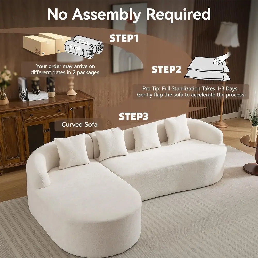 Boneless Curved Couch, L Shaped 4Seater Cloud Couch with Deep Seat Chaise, Oversized Curved Sofa, Chenille Modular Sectional Co
