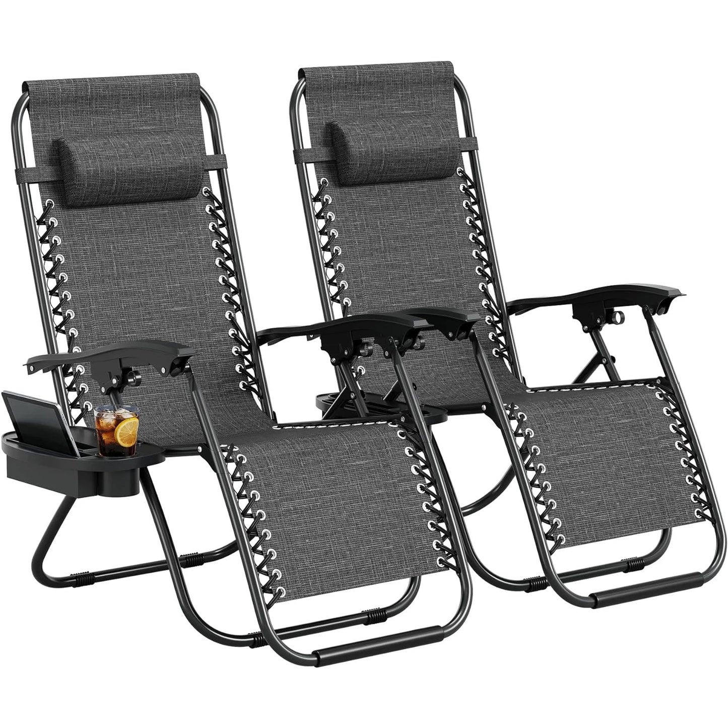 HiMISS 2 Pack Zero Gravity Beach Chairs With Cup Holder Tray