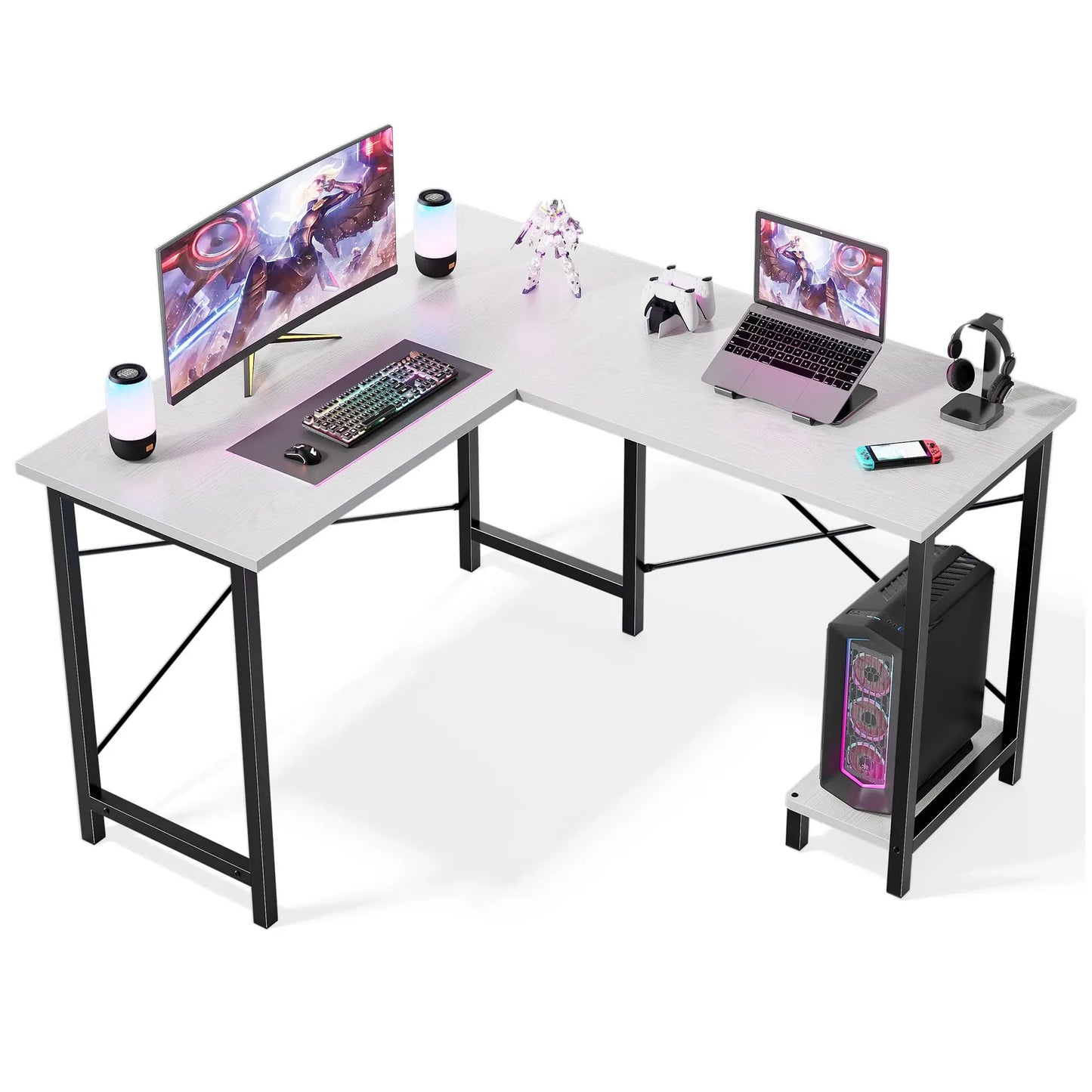 JHK 50 Inch L Shaped Desk Computer Gaming Desks Corner Office Table with CPU Shelf for Home Study Writing Work Station for Office