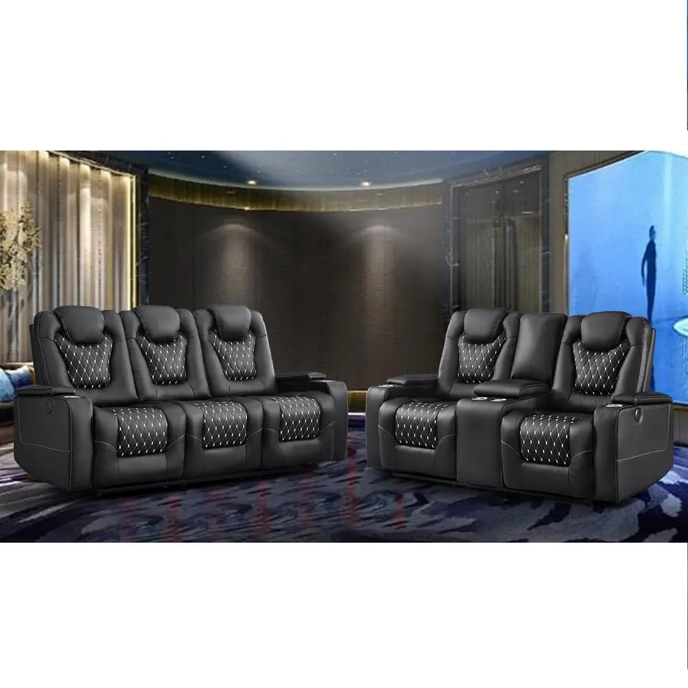 Power Faux Leather Reclining Couch with Cup Holder and USB Port, Living Room Furniture Set, Electric Recliner Sofa for Home The