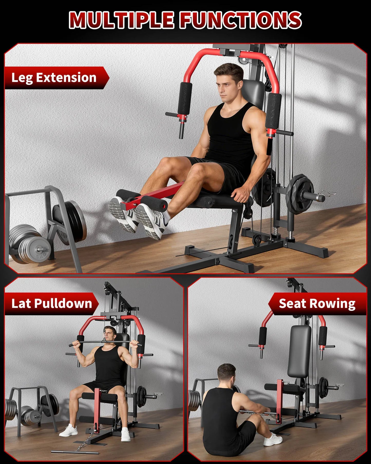 HiMiss 5In1 Home Gym Lat Pulldown Chest Press Seated Row