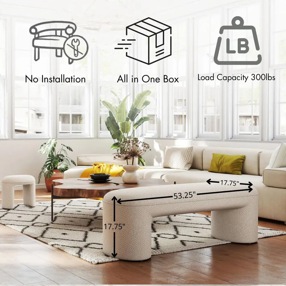 3Piece Nesting Upholstered Bench with 2 Stools, 53 Chenille Accent Waterfall Bench Modern End of Bed Entryway Bench Bedroom Ben