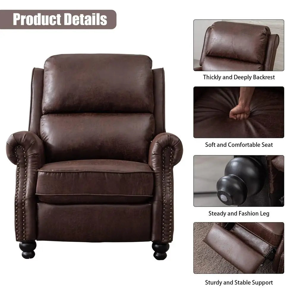 Pushback Recliner Chair Faux Leather Armchair Push Back Recliner with Rivet Decoration Single Sofa Accent Chair for Living Room