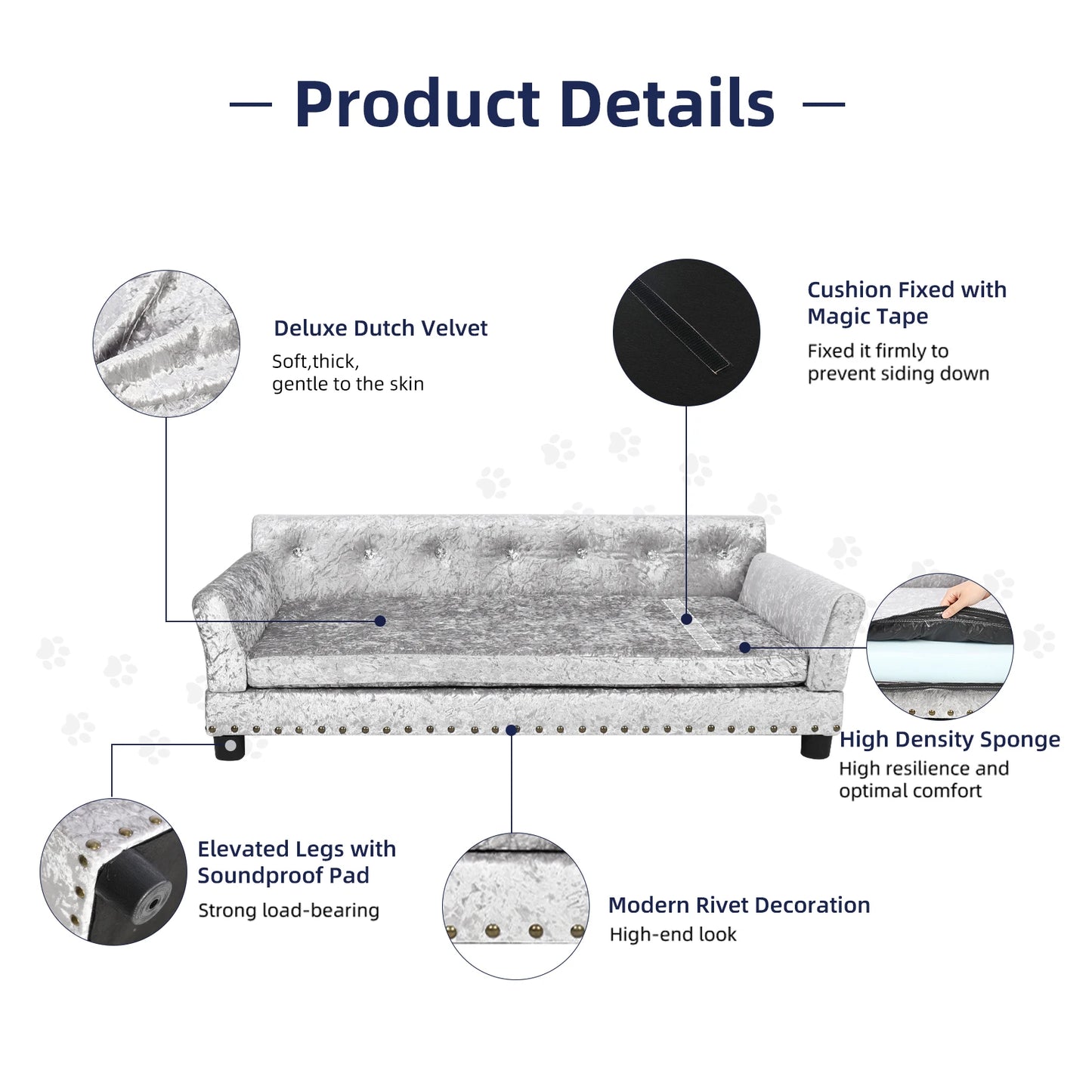 BINGOPAW Dutch Velvet Dog Bed Sofa With Solid Wood Legs