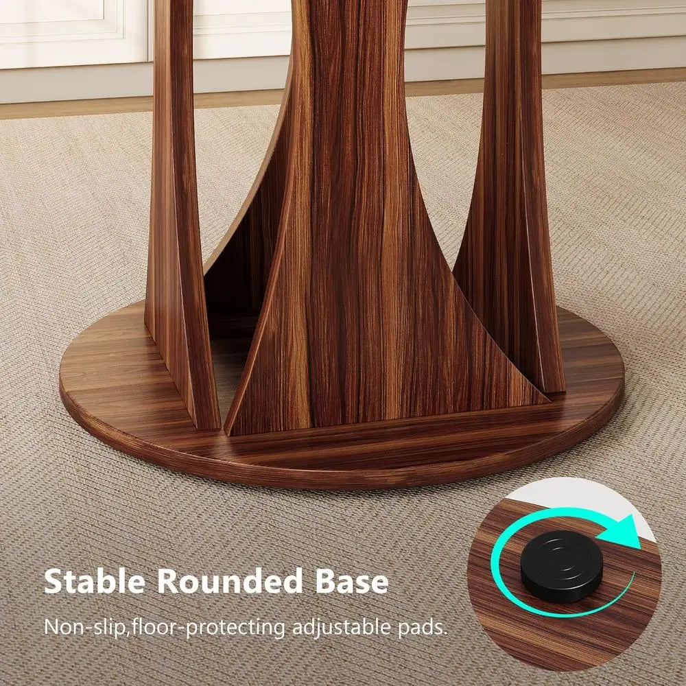 Modern Round Dining Table With Sturdy Double Arc Base