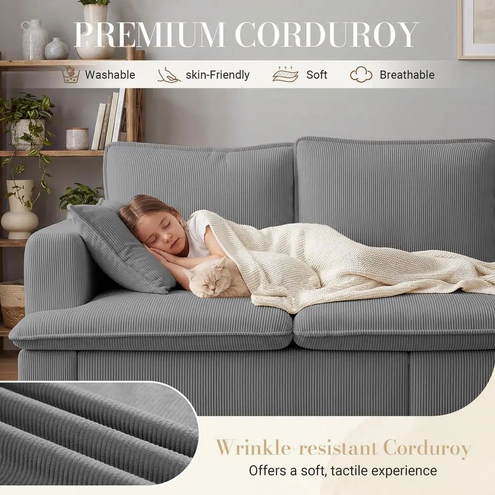 Three Seater Corduroy Sofa With Deep Seat For Living Rooms