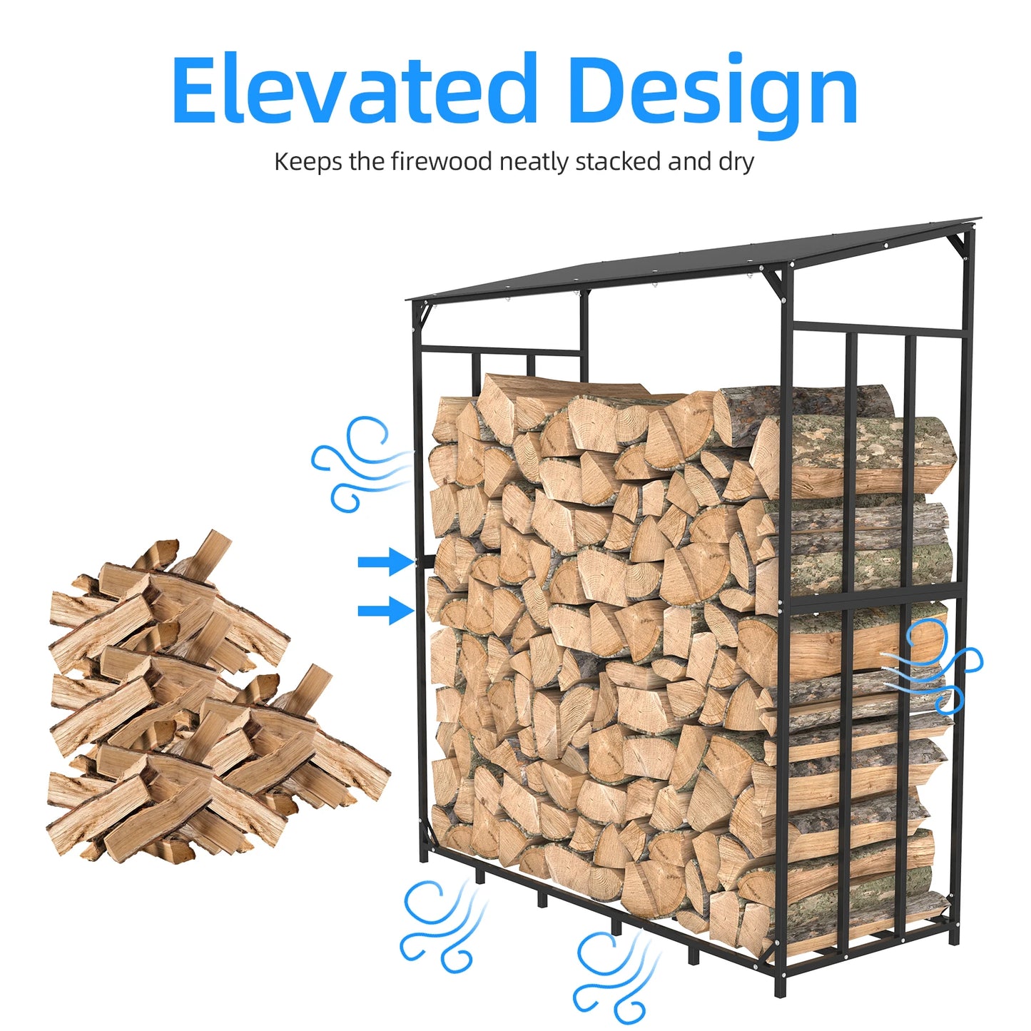 Heavy Duty Metal Firewood Rack With Cover Outdoor Wood Log Holder