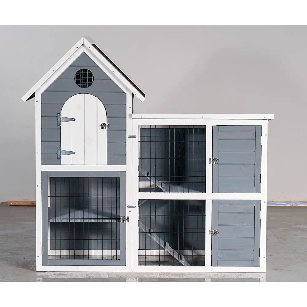Large Outdoor Chicken Coop Cage, Weatherproof 2-Story Chicken Coop & Rabbit Hutch, Wooden Indoor/Outdoor Pet House No-Leak Tray