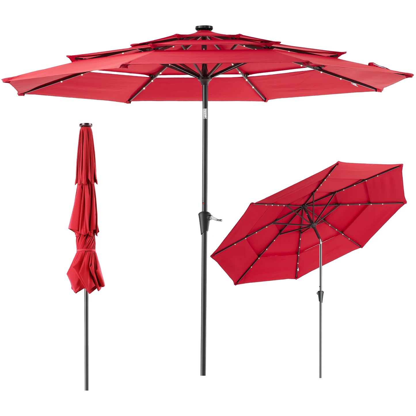 JHK Outdoor Patio Umbrella With 32 LED Lights Crank And Sturdy Ribs