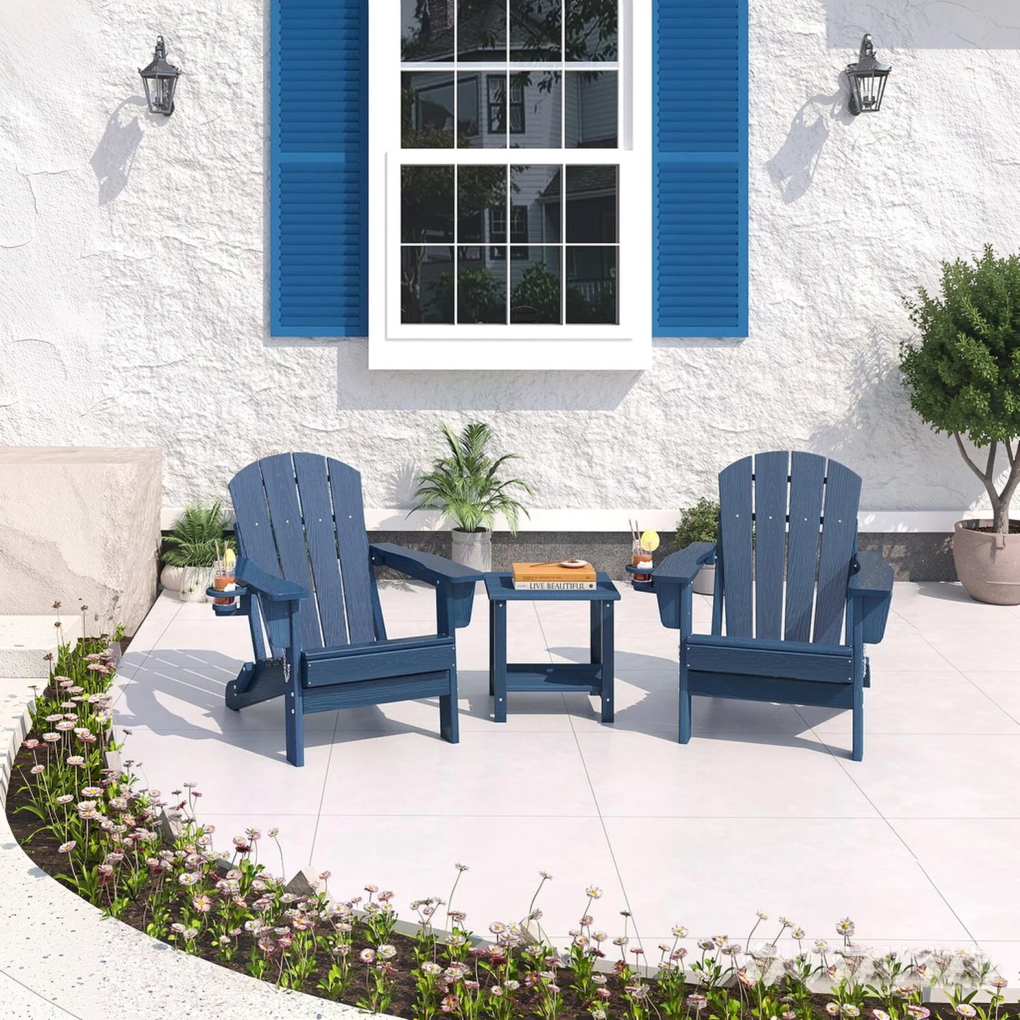 HiMISS Folding Chair Set With Side Table Outdoor Patio Furniture