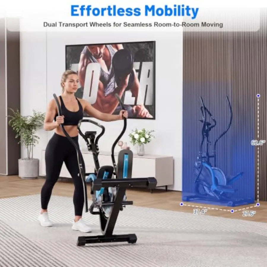 3-in-1 Elliptical Exercise Machine for Home Use, Steel Frame, Black, 15.5-Inch Stride with Smooth Magnetic Resistance