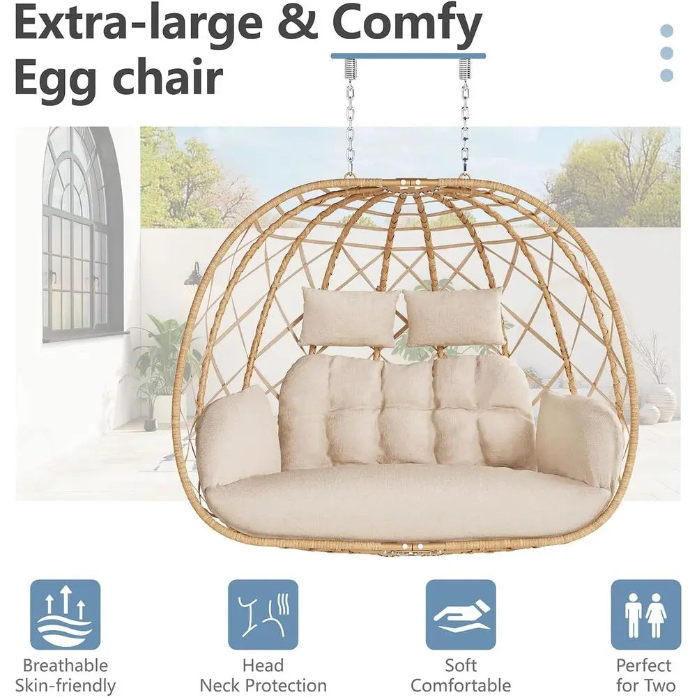 Double Egg Swing Chair with Stand, 2 Person Outdoor Indoor Hammock Hanging Chair with Cushion or Patio Living Room 650 LBS acity