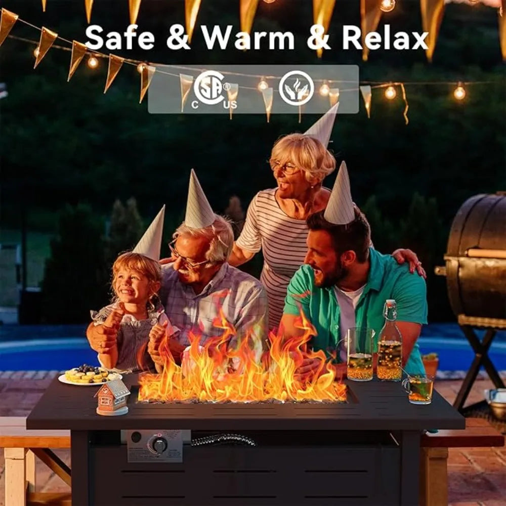 Propane Outdoor Fire Pit Table With Removable Lid Lava Rocks