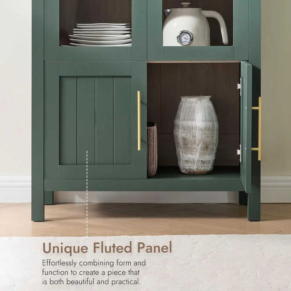 71 Green Arched 5-Tier Display Cabinet with Glass Doors for Living Room, Office, and Kitchen Storage