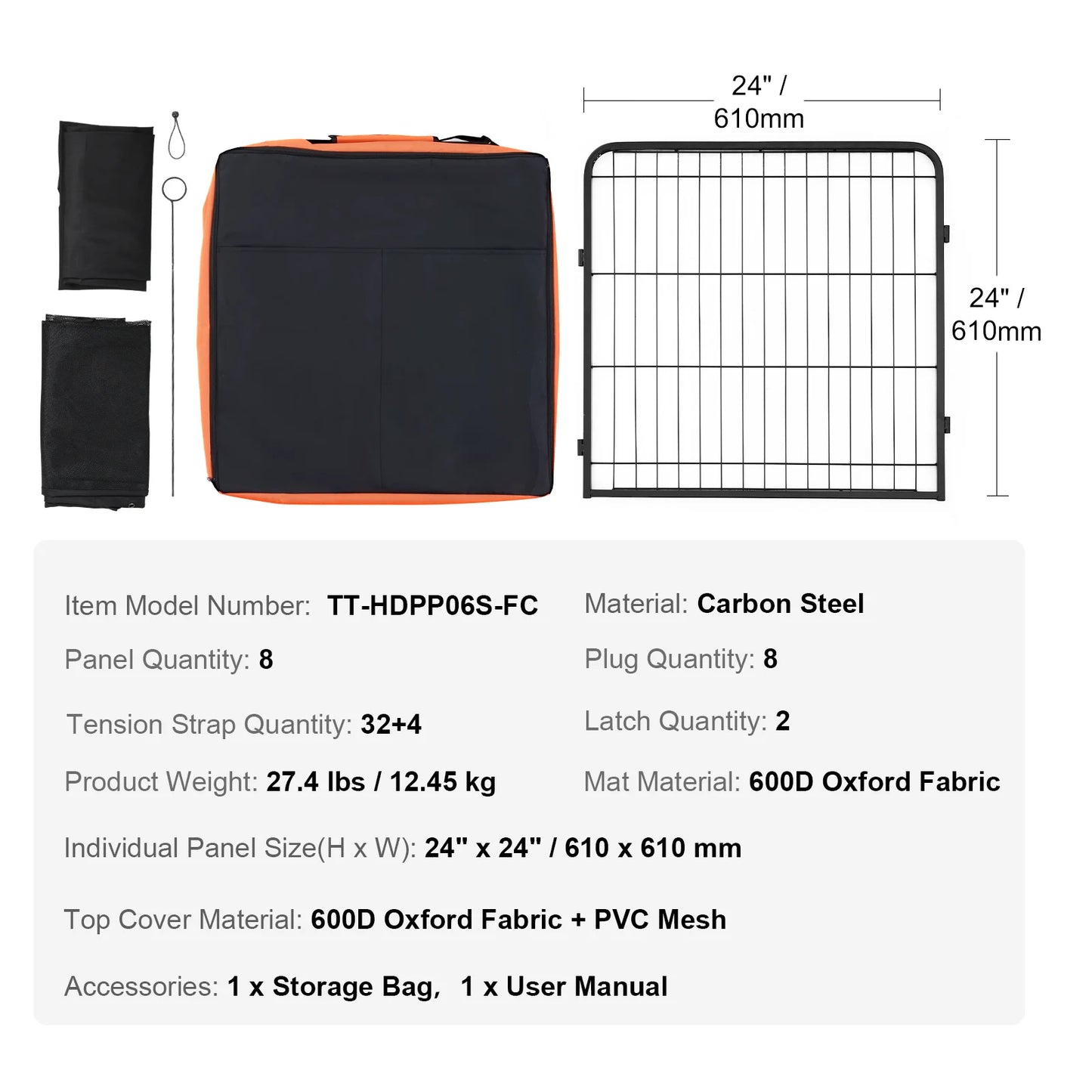 SucceBuy Dog Playpen 8 Pcs 24x24in Panels Foldable Metal Pet Exercise Pen Dog Fence Indoor Outdoor Pen with Door for Dogs, Cats