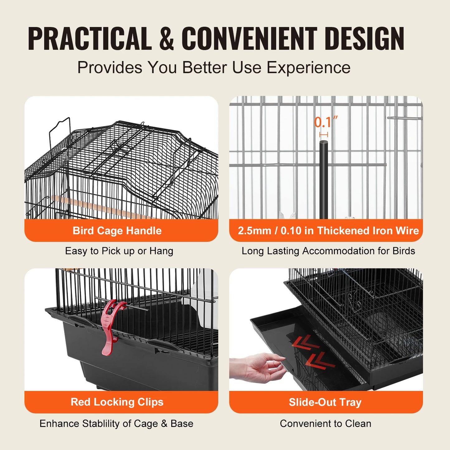 Hanging Bird Cage For Parrots With Swing And Perch