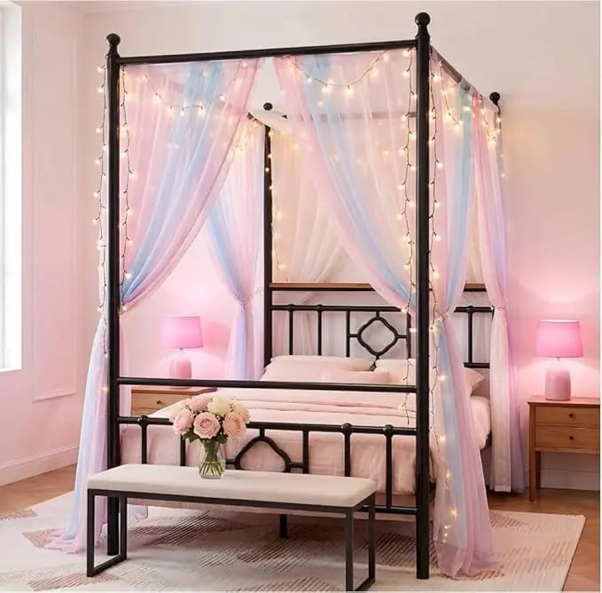 Bed Frame with Storage Headboard, Bed Frame with 4 Removable Posts, Sturdy Metal Platform with Under-Bed Storage Customized