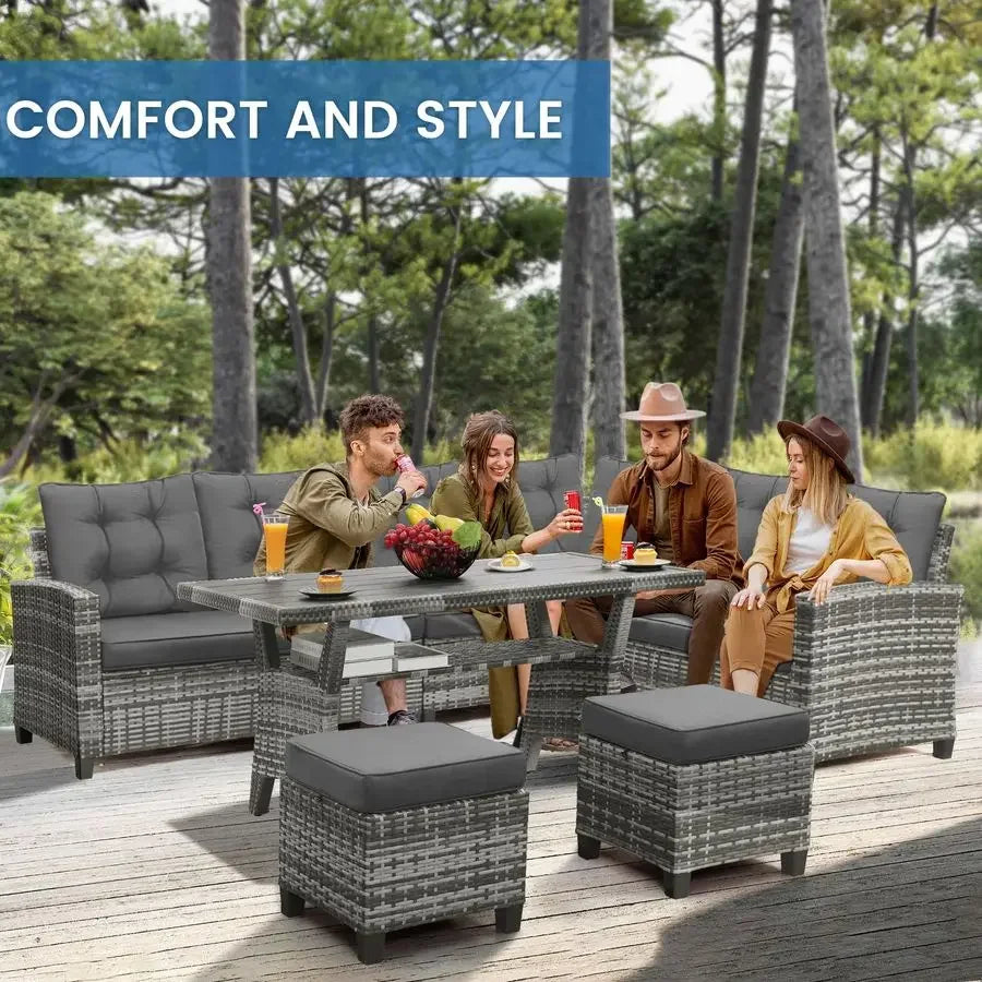 Patio Furniture Set, Outdoor Sectional Sofa with Dining Table amp Chairs, AllWeather Dining Set with Removable Cushion Covers,
