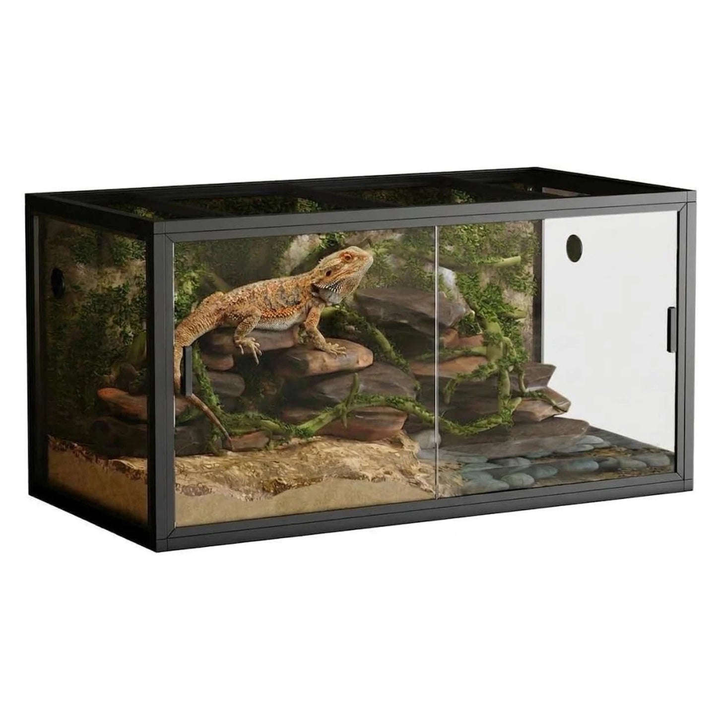 HiMISS Reptile Terrarium Front Opening Glass Enclosure With Screen Top