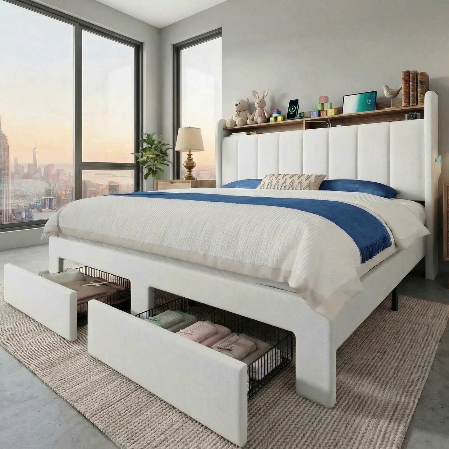 Hoomic Bed Frame With Storage Drawers And Integrated Led Lighting