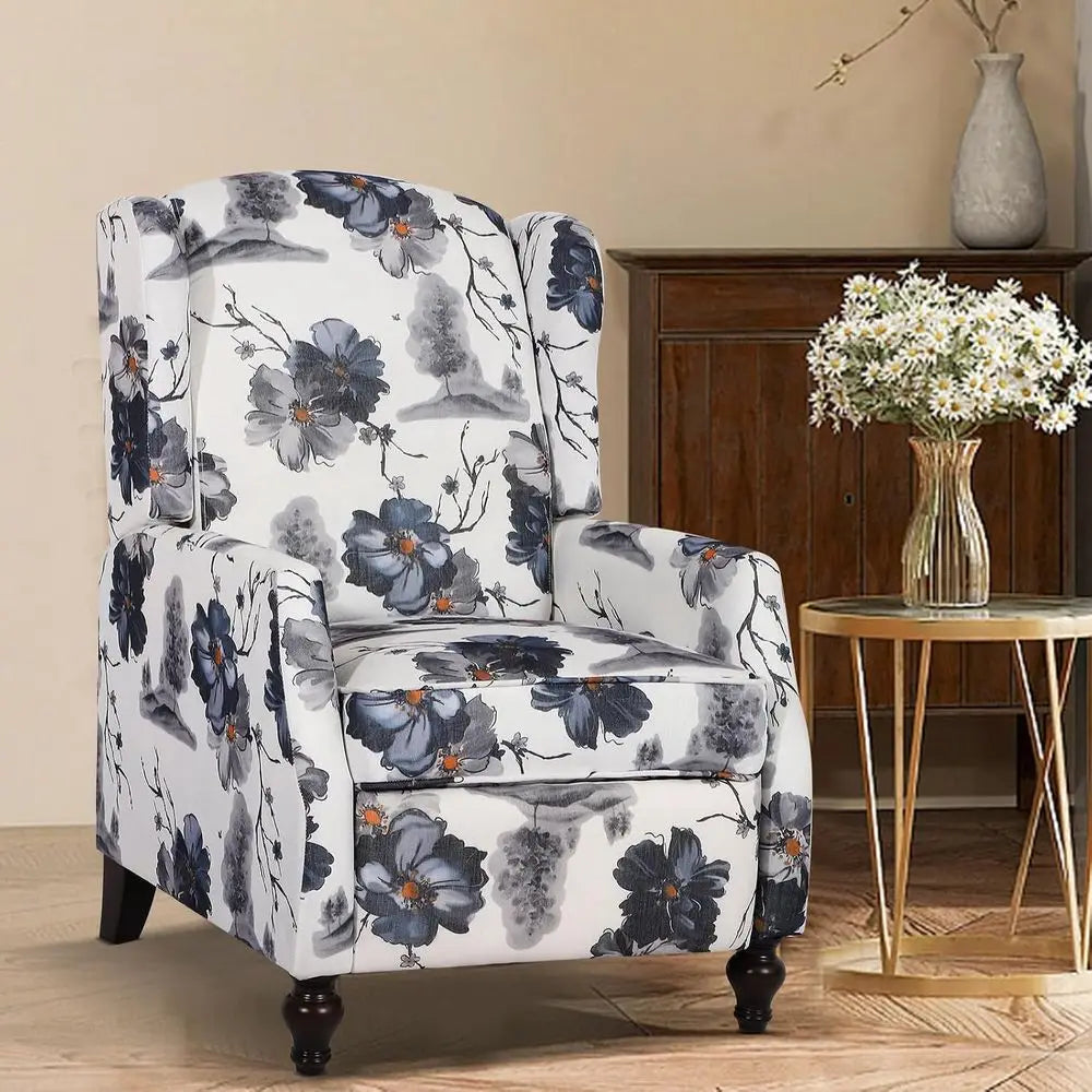 Upholstered Wingback Manual Recliner Chair for Living Room and Bedroom