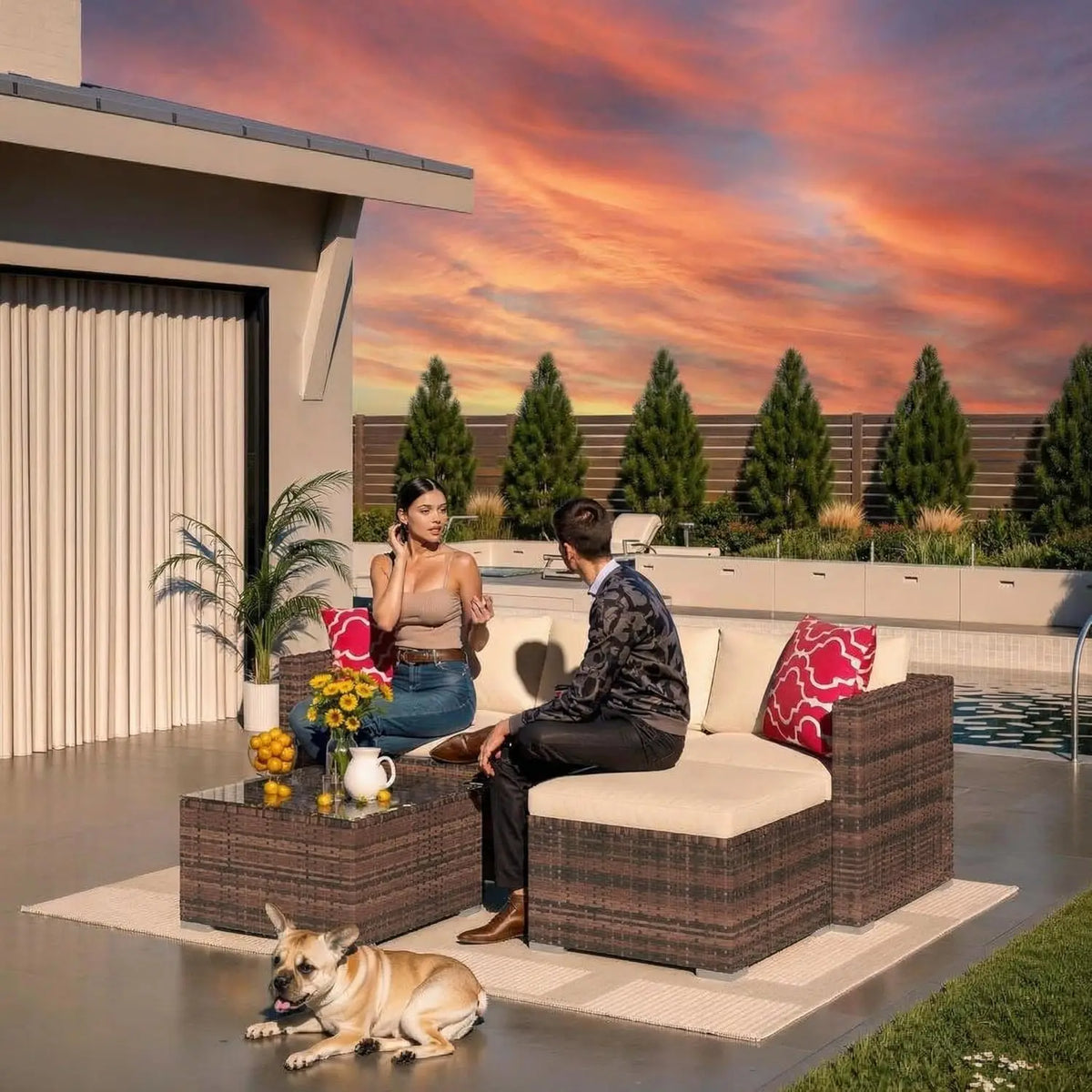 Premium All Weather Outdoor Sectional Patio Sofa Set With Table