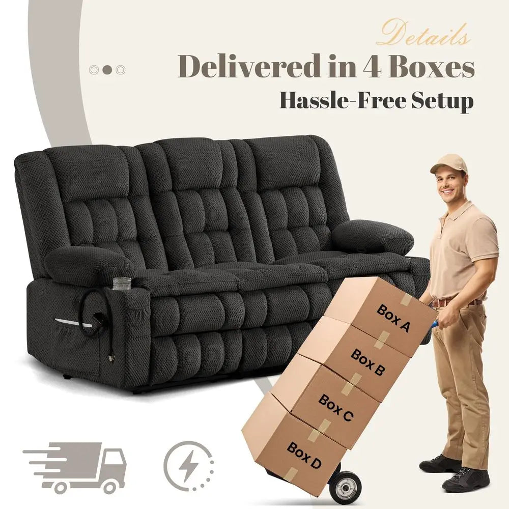 Recliner Sofa, 3 Seater Reclining Couch with FoldDown Console and Hidden Storage, Double Padded Recliner Sofa for Living Room,