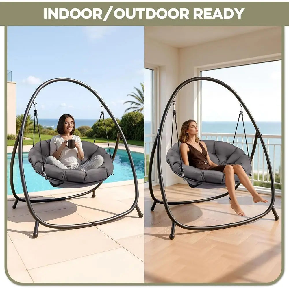 Hammock Hanging Chair with Stand Round-Shaped Swing Chair Indoor with Padded Cushion or Outdoor Bedroom Patio Balcony